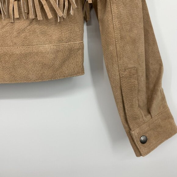 Blank NYC Jacket Fringe 100% Leather Almond Butter Button Front - Picture 12 of 13